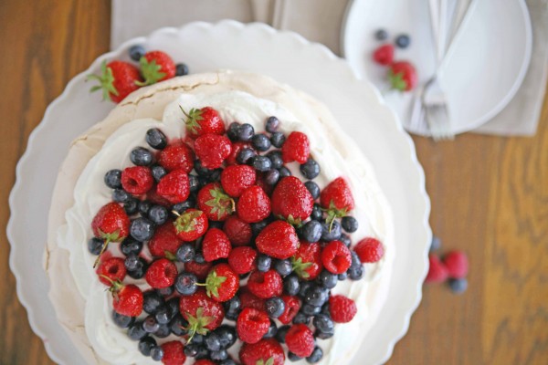 Red, White and Blue Berry Pavlova | BourbonAndHoney.com