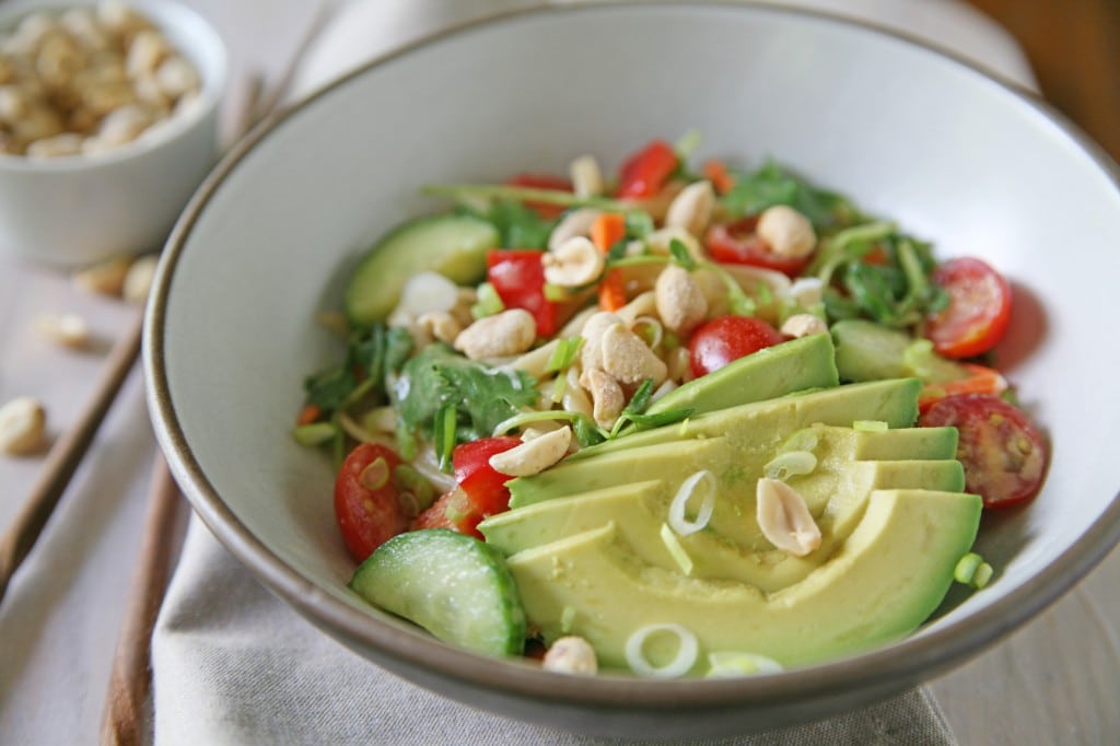 Udon Noodle Salad with Spicy Peanut Dressing |BourbonAndHoney.com