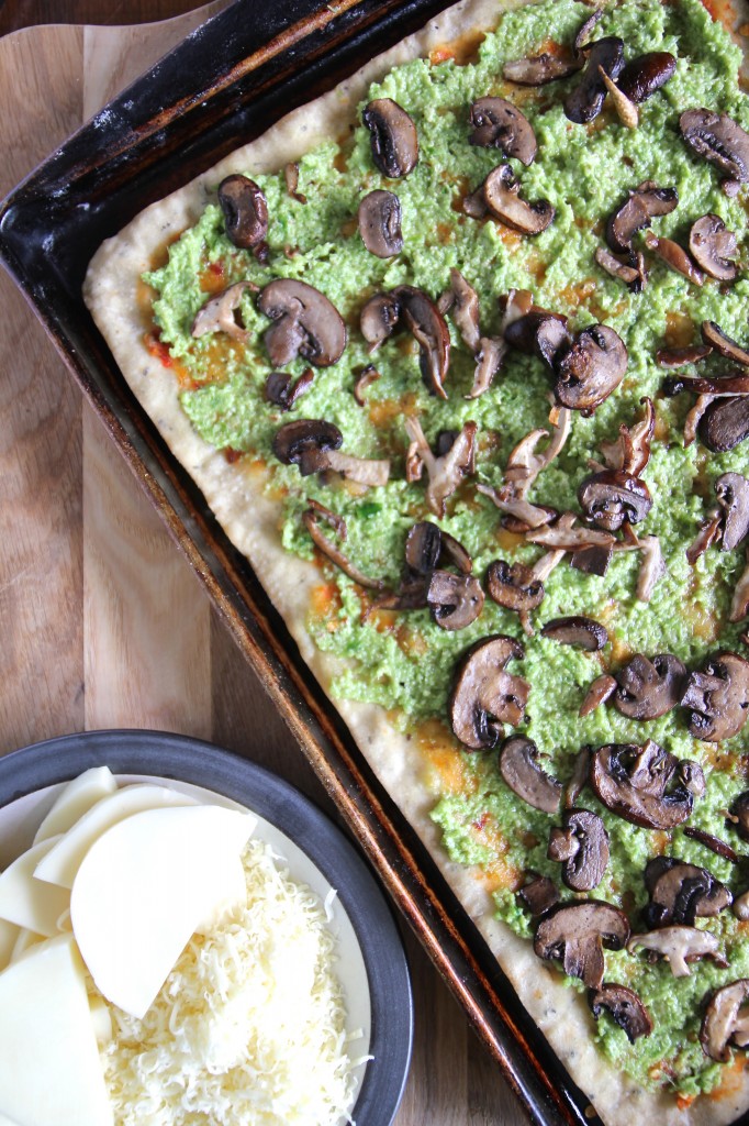 Garlic Scape Pesto and Mushroom Pizza | BourbonAndHoney.com