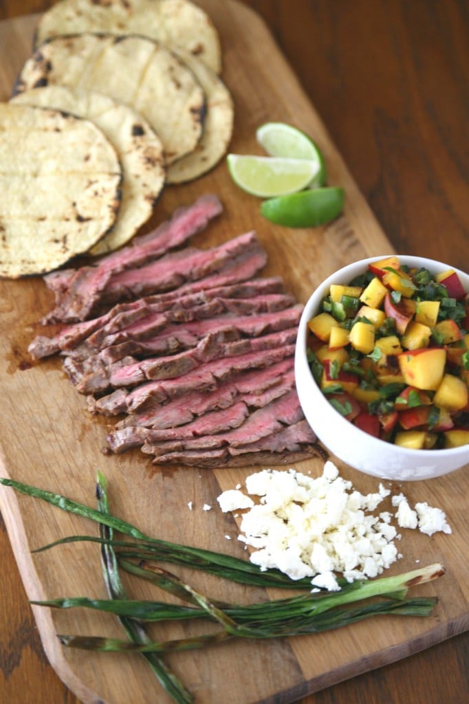 Flank Steak Tacos with Peach Salsa |BourbonAndHoney.com