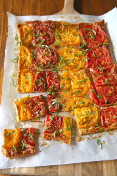 Heirloom Tomato Tart | BourbonAndHoney.com -- Quick, easy and fabulous, this Heirloom Tomato Tart is made with fresh tomatoes parmesan cheese. Perfect when served with a salad and a glass of white wine.