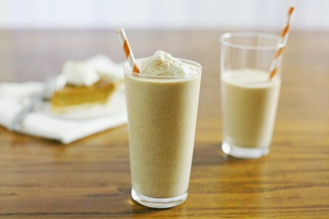 Cinnamon Pumpkin Pie Shake | BourbonAndHoney.com -- A delicious dessert mashup of an ice cream shake and pumpkin pie. These Cinnamon Pumpkin Pie Milk Shakes are indulgent, delicious and perfect for fall!