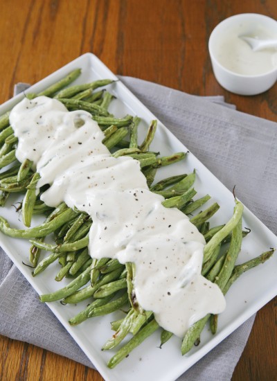 Roasted Green Beans with Yogurt Dressing | BourbonAndHoney.com