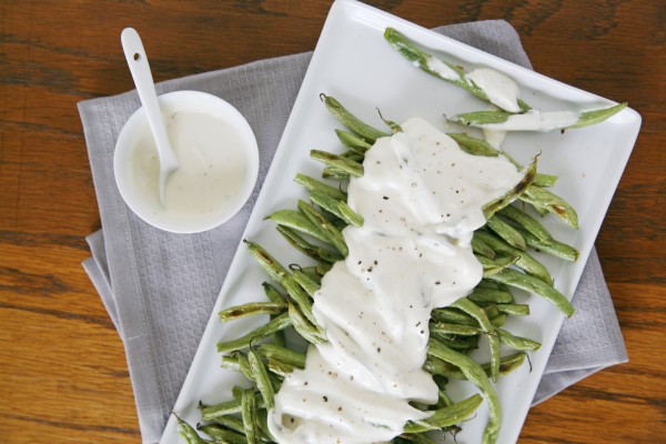 Roasted Green Beans with Yogurt Dressing | BourbonAndHoney.com