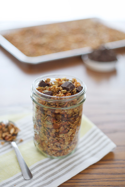 Honey and Dark Chocolate Granola | BourbonandHoney.com -- Crunchy, sweet and chocolaty, this Honey and Dark Chocolate Granola recipe is perfect for breakfast, a snack or even dessert.