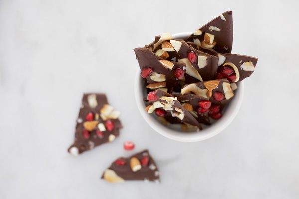 Salted Dark Chocolate with Pomegranate and Almonds | BourbonandHoney.com