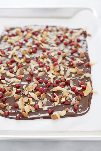 Salted Dark Chocolate with Pomegranate and Almonds | BourbonandHoney.com