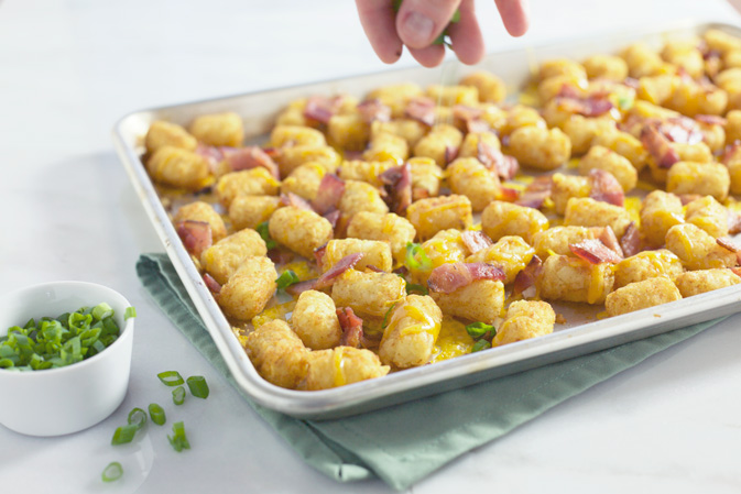 Bacon Cheddar Tater Tot Nachos | BourbonandHoney.com