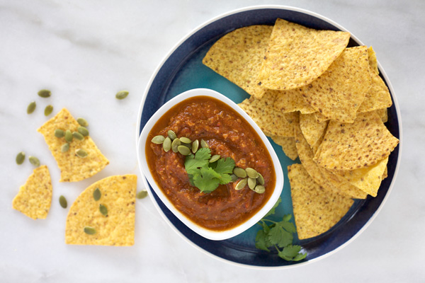 Roasted Tomato Salsa with Pepitas | BourbonandHoney.com