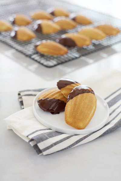 Chocolate Dipped Vanilla Bean Madeleines | BourbonAndHoney.com