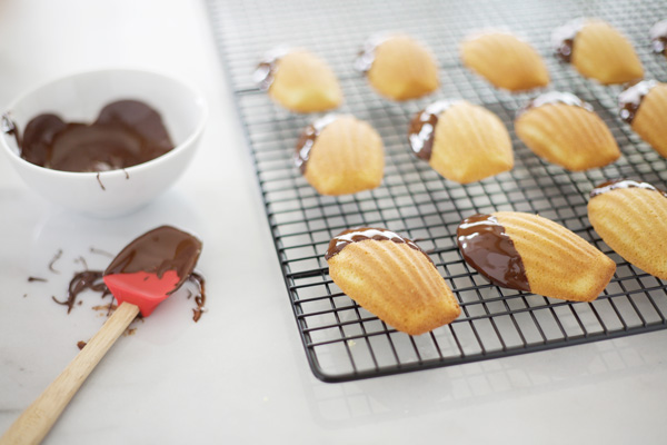 Chocolate Dipped Vanilla Bean Madeleines | BourbonAndHoney.com