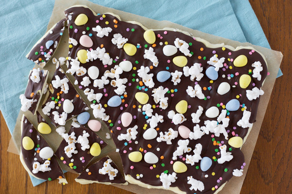 Layered Chocolate Easter Egg Bark | BourbonandHoney.com 