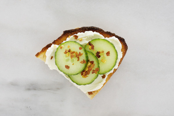 Cucumber Cream Cheese Toast | BourbonAndHoney.com