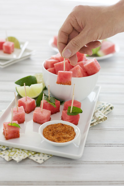 2-Ingredient Spicy Watermelon Bites | BourbonandHoney.com