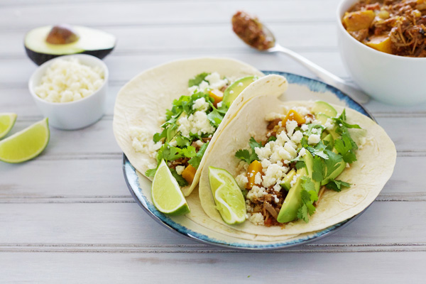 Slow Cooker Sweet Potato and Pulled Pork Tacos | BourbonAndHoney.com