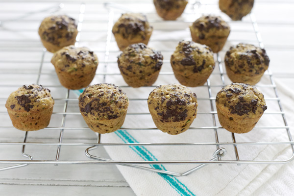 Mini Chocolate Chip Zucchini Banana Muffins | BourbonandHoney.com