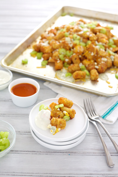 Buffalo Chicken Tater Tot Nachos | BourbonAndHoney.com