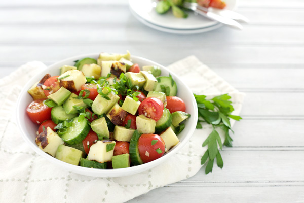 Cucumber, Avocado and Tomato Salad | BourbonAndHoney.com