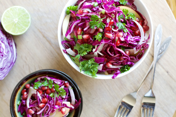 Apple and Cabbage Slaw with Pomegranates | BourbonandHoney.com