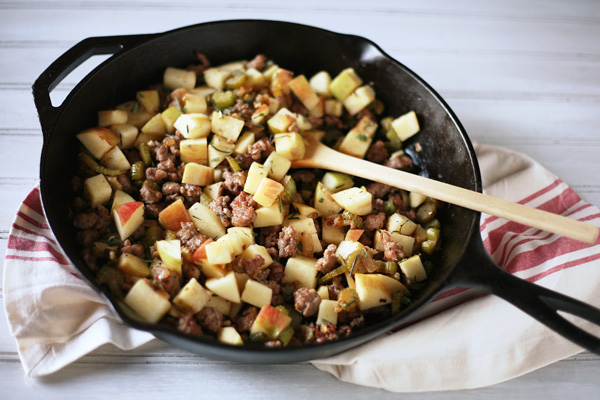 Cornbread Dressing with Sausage and Apples | BourbonandHoney.com