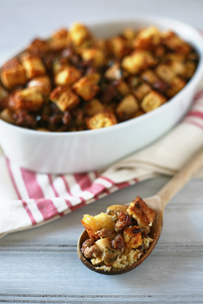 Cornbread Dressing with Sausage and Apples | BourbonandHoney.com