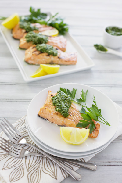 Grilled Salmon with Chimichurri | BourbonandHoney.com