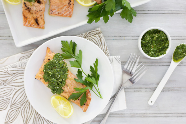 Grilled Salmon with Chimichurri | BourbonandHoney.com