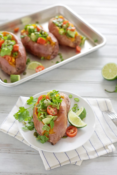 Loaded Baked Sweet Potatoes | BourbonandHoney.com