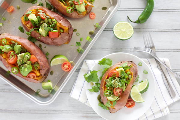 Loaded Baked Sweet Potatoes | BourbonandHoney.com