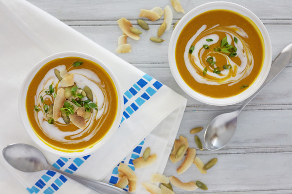 Slow Cooker Butternut Squash Soup with Coconut and Pepitas | BourbonandHoney.com