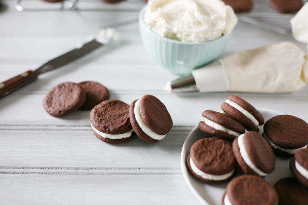 Chocolate Sandwich Cookies with Vanilla Buttercream Filling | BourbonandHoney.com