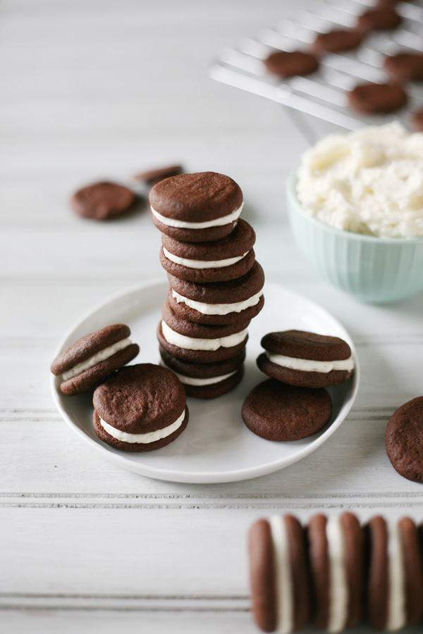 Chocolate Sandwich Cookies with Vanilla Buttercream Filling | BourbonandHoney.com