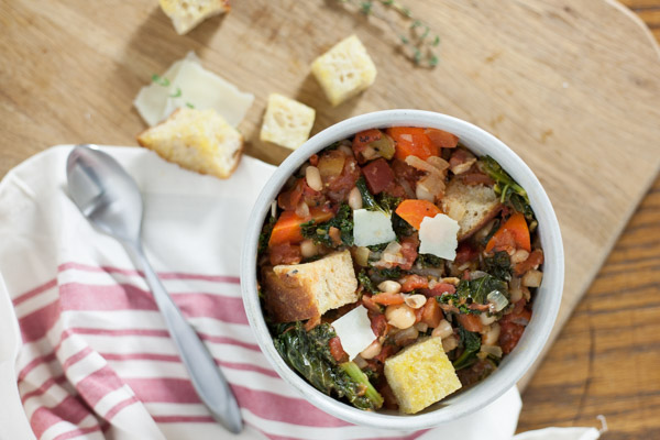 Tuscan Vegetable Soup {Ribollita} | BourbonandHoney.com -- This hearty veggie soup is a twist on Ribollita. It's delicious, easy enough to make on a weeknight and great for lunch leftovers.