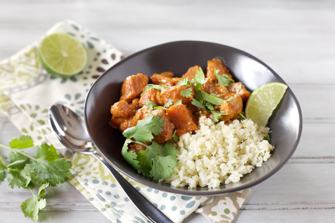 Slow Cooker Butter Chicken | BourbonandHoney.com -- Sweet potatoes and red Thai curry make this Slow Cooker Butter Chicken irresistible and quick to make.