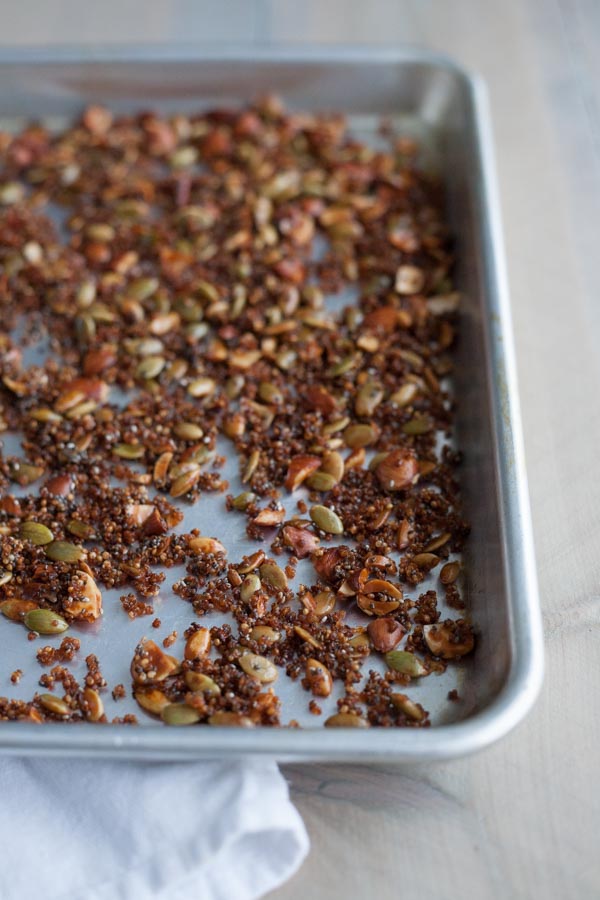 Crispy Quinoa Chocolate Bark | BourbonandHoney.com -- Crispy and crunchy this quinoa chocolate bark is sweet, salty and totally snackable!