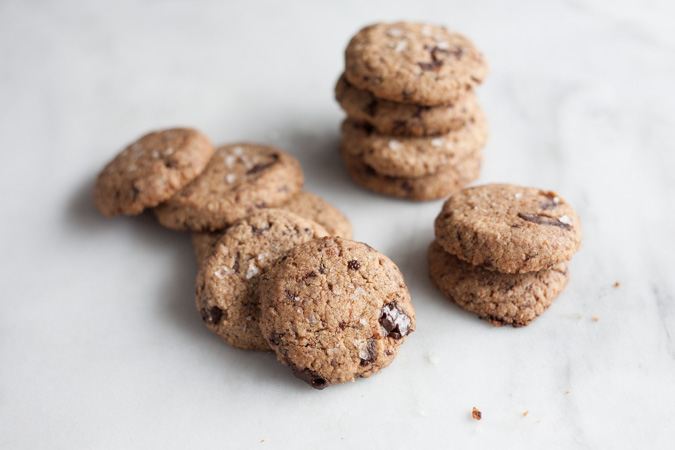 Salted Almond Chocolate Chunk Cookies | BourbonandHoney.com -- These gluten free chocolate chunk cookies are perfectly chocolatey, almondy and delicious.