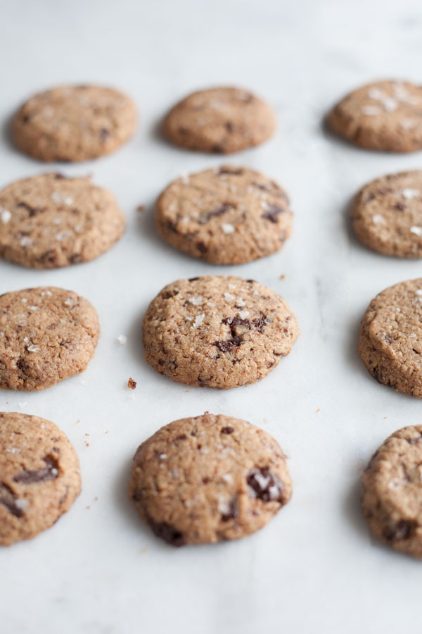 Salted Almond Chocolate Chunk Cookies | BourbonandHoney.com -- These gluten free chocolate chunk cookies are perfectly chocolatey, almondy and delicious.