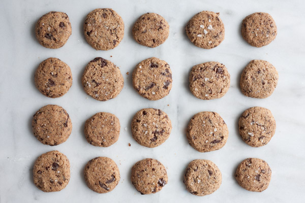 Salted Almond Chocolate Chunk Cookies | BourbonandHoney.com -- These gluten free chocolate chunk cookies are perfectly chocolatey, almondy and delicious.