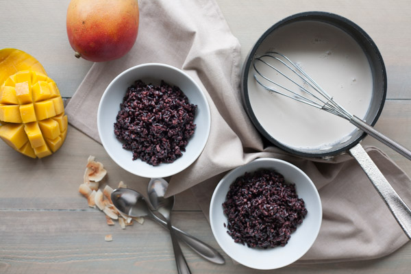 Black Rice Pudding with Coconut and Mango | BourbonandHoney.com Square -- Warm, comforting and delicious, this Black Rice Pudding with Coconut and Mango is perfect for breakfast, a snack or even dessert!