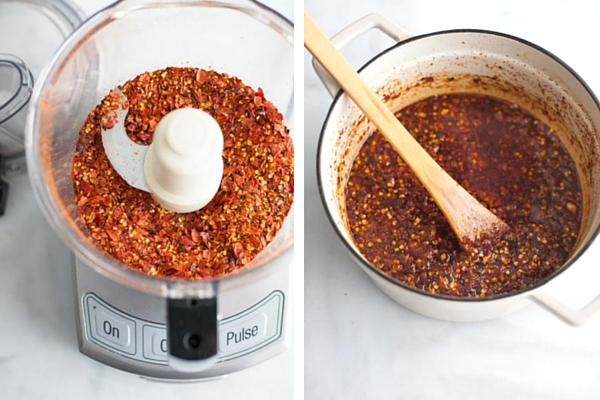 Crunchy Chile Sauce | BourbonandHoney.com -- This hot sauce is savory, spicy and totally delicious. Spoon it on everything from rice bowls to scrambled eggs, roasted veggies or nachos.