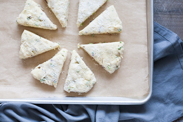 Savory Scones with Gruyère and Bacon | BourbonandHoney.com -- Flakey, buttery, cheesy and studded with bacon these Savory Scones are perfect for brunch or an afternoon snack.