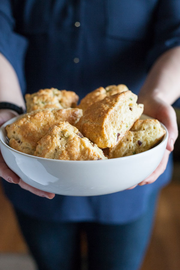 Savory Scones with Gruyère and Bacon | BourbonandHoney.com -- Flakey, buttery, cheesy and studded with bacon these Savory Scones are perfect for brunch or an afternoon snack.