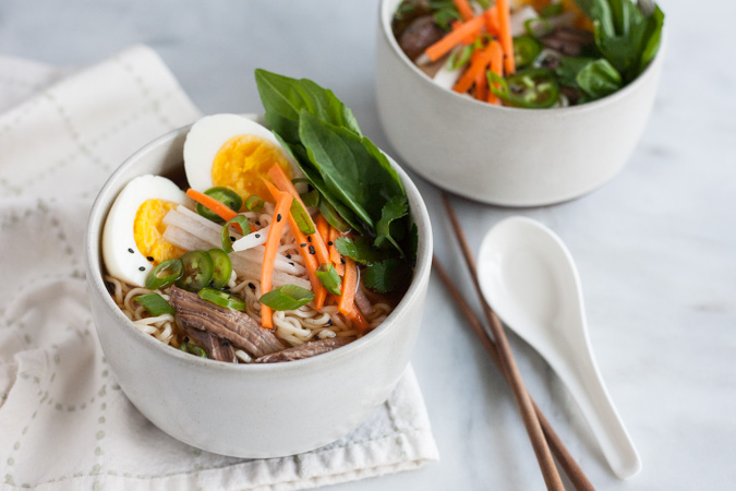 Slow Cooker Ramen | BourbonandHoney.com -- The complex flavors of ramen are made easy with this Slow Cooker Ramen recipe with all the yummy toppers you could want!