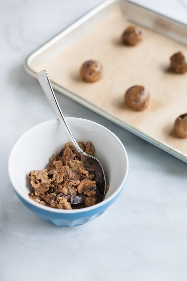 Small Batch Chocolate Chunk Cookies | BourbonandHoney.com -- A quick and easy recipe for a small batch ooey-gooey Chocolate Chunk Cookies with a bit of almond butter and a sprinkle of salt to cure any sweet tooth.