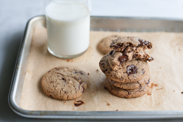 Small Batch Chocolate Chunk Cookies | BourbonandHoney.com -- A quick and easy recipe for a small batch ooey-gooey Chocolate Chunk Cookies with a bit of almond butter and a sprinkle of salt to cure any sweet tooth.