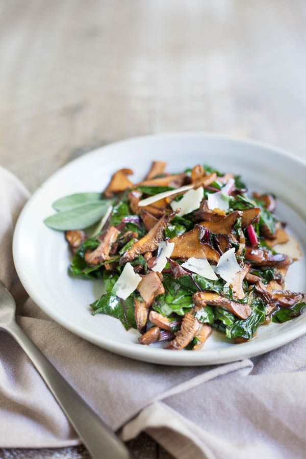 Wild Mushrooms with Wilted Greens | BourbonandHoney.com -- <yoastmark class='yoast-text-mark'><yoastmark class='yoast-text-mark'><yoastmark class='yoast-text-mark'><yoastmark class='yoast-text-mark'><yoastmark class='yoast-text-mark'>Flavored with browned butter and sage, these Wild Mushrooms with Wilted Greens are a tasty side dish or easy dinner served with rice or pasta.</yoastmark></yoastmark></yoastmark></yoastmark></yoastmark> | - Click through to read the full post or Repin to find later!