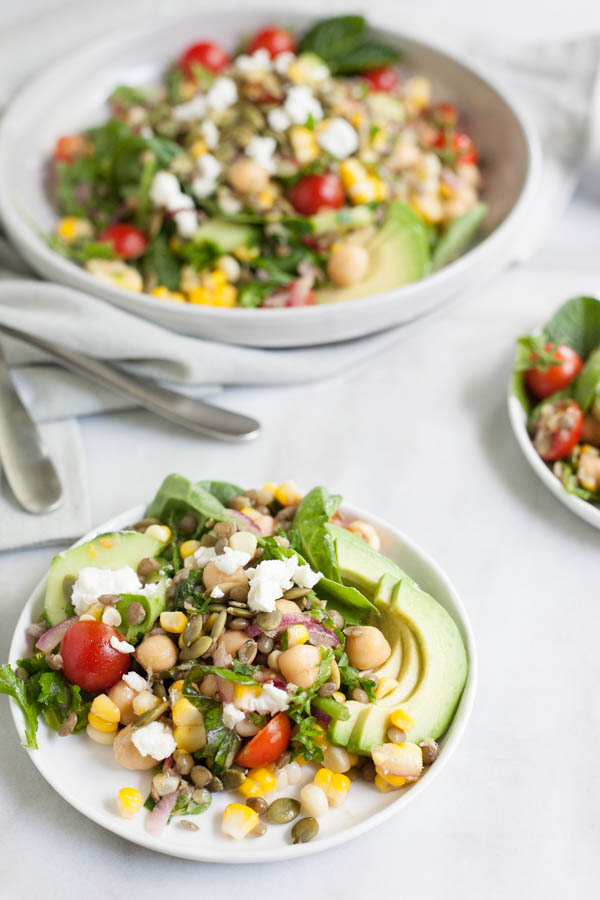 Summer Chickpea and Lentil Salad | BourbonandHoney.com -- Fresh, flavorful and packed with protein, this Summer Chickpea and Lentil Salad is a great way to enjoy the bounty of summer veggies!