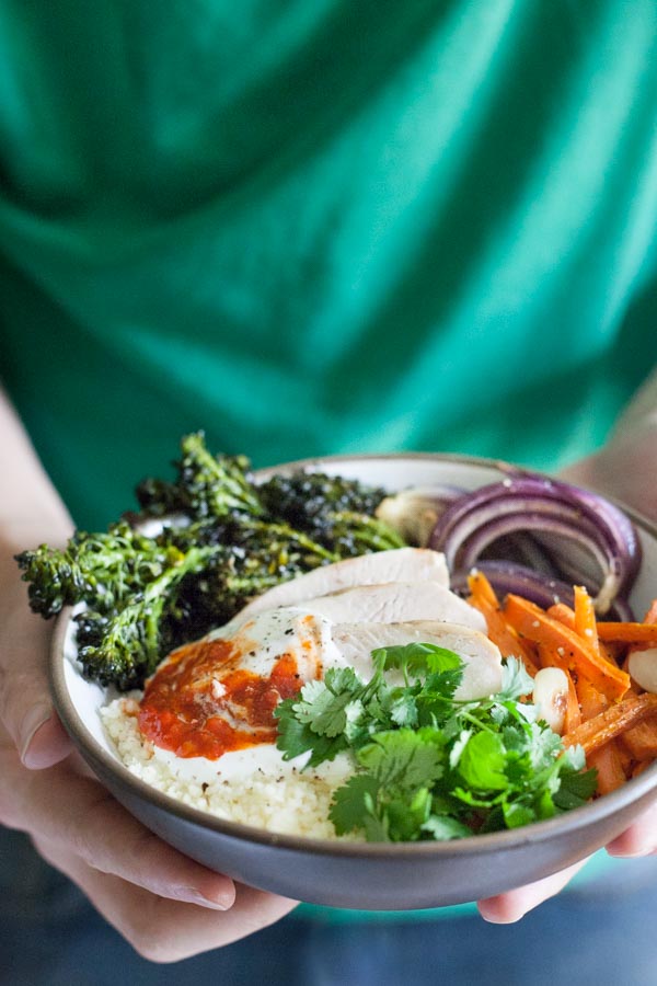 Moroccan Chicken Couscous Bowls | BourbonandHoney.com -- Spicy, quick and easy these Moroccan Chicken Couscous Bowls are the perfect flavorful weeknight dinner or hearty weekend lunch.