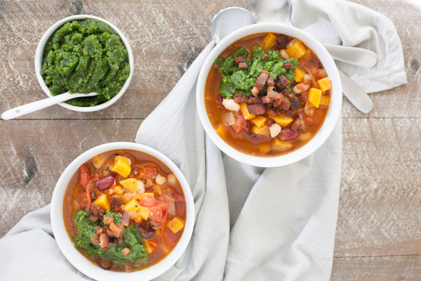 Chunky Vegetable Soup with Parsley Pesto | BourbonandHoney.com