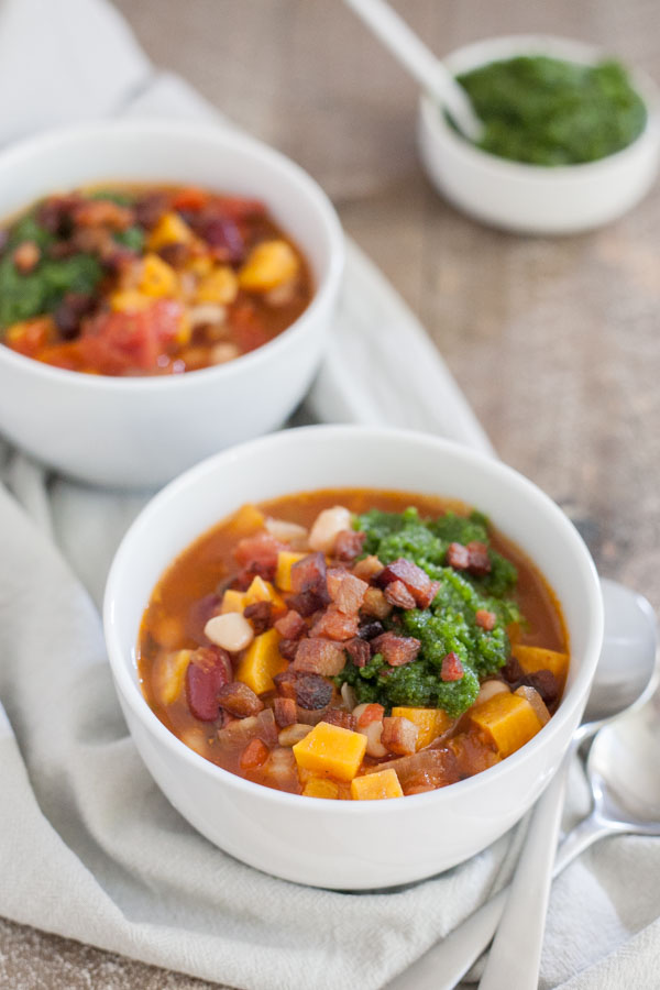 Chunky Vegetable Soup with Parsley Pesto | BourbonandHoney.com